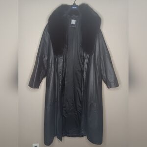 Vintage CAROLE LITTLE Women's L Trench Coat Belted Black Fur Collar‎ Penny